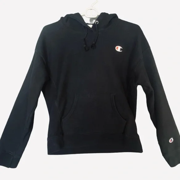 Champion Reverse Weave Black Hoodie Women’s Small Stretch Side Panel Classic Fit - Picture 2 of 14